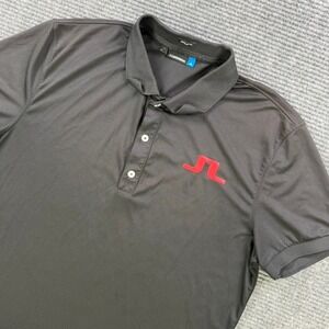 J.Lindeberg Big Bridge TX Jersey Golf Polo Shirt Men Large Black Red Logo Casual